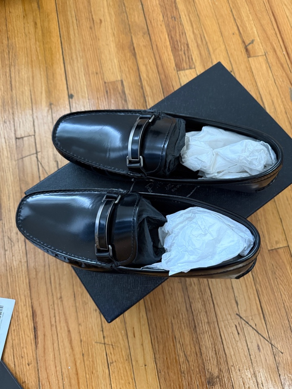 Prada Black Leather Slip-On Loafers with Silver Metal Bit - Picture 2 of 5